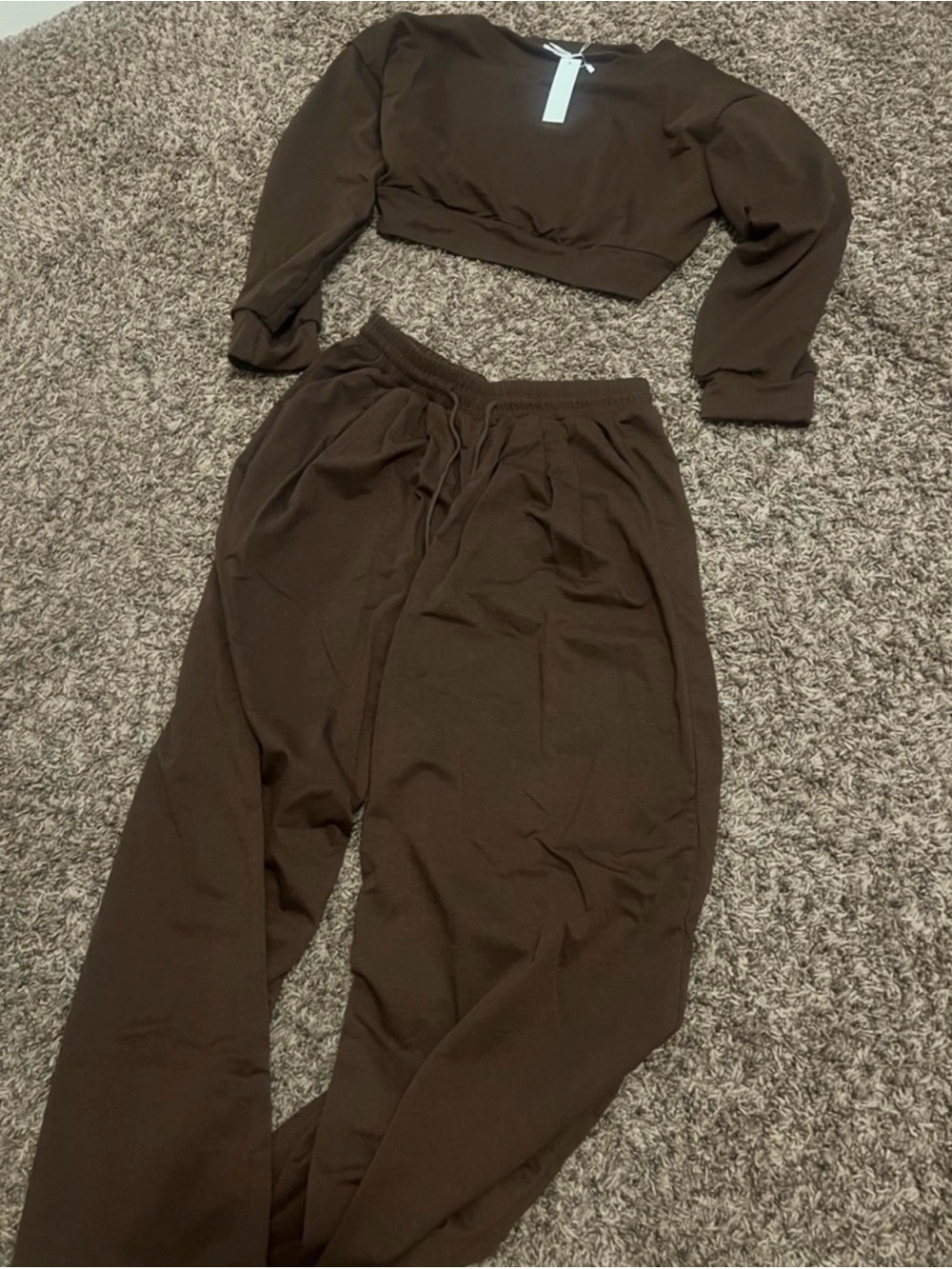 Women's Brown Cropped Sweatshirt & Jogger Set